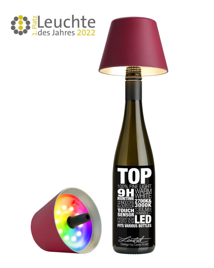 TOP 2.0 - RGBW-Akku-Flaschenleuchte, bordeaux