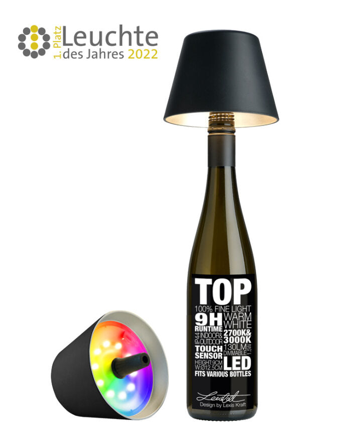 TOP 2.0 - RGBW-Akku-Flaschenleuchte, schwarz